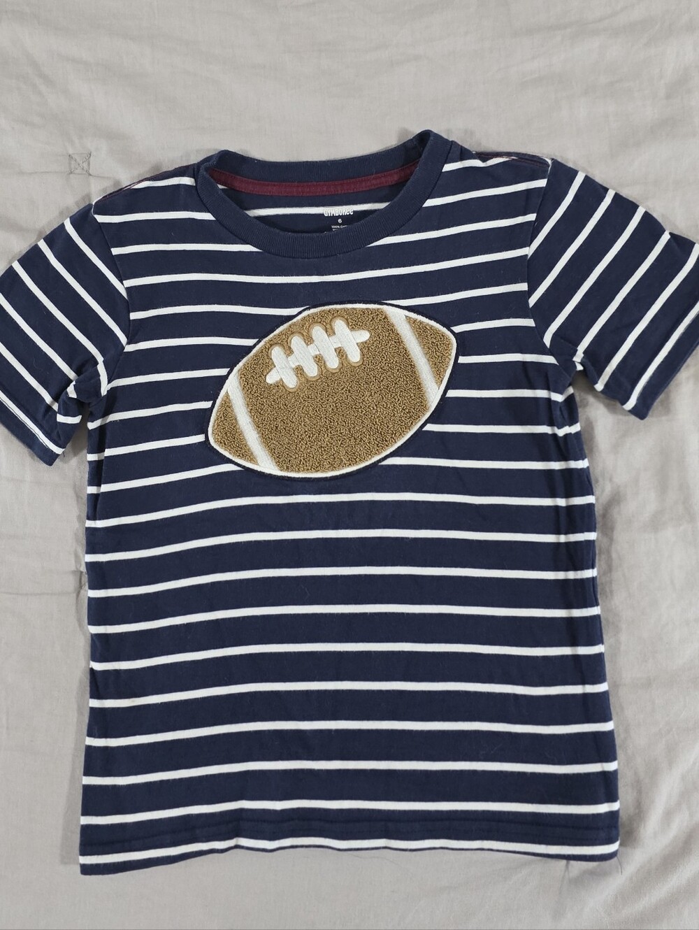 Gymboree Boys Navy & White Striped Embroidered Football Tshirt size 6